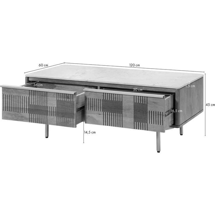Couchtisch Mango 120x60x45 hellbraun geölt / Marmor weiß MIAMI #110 – Bild 8