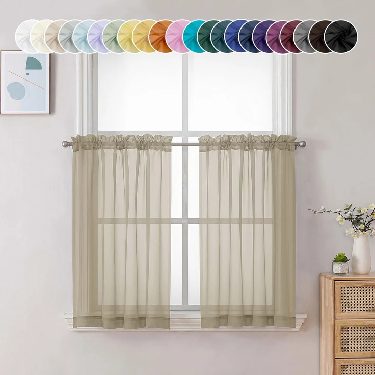 Chyhomenyc Durchsichtige Vorhänge, 91,4 cm lang, 2 Paneele, lichtfilternd, Voile, Stangentasche, Kurze Fenstervorhänge für Badezimmer, Wohnzimmer, Bauernhaus, kleine Fenster, 106x91,4 cm (B x L