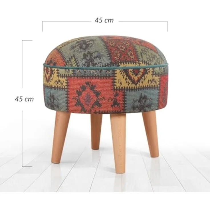 Stylish Green Pouffe, 45 x 45 x 45 cm | 50% Cotton & 50% Linen, 35 HR Orthopedic Soft Sponge (6 cm) | Durable Beech Wood Legs, Perfect for Modern Living Spaces – Bild 2