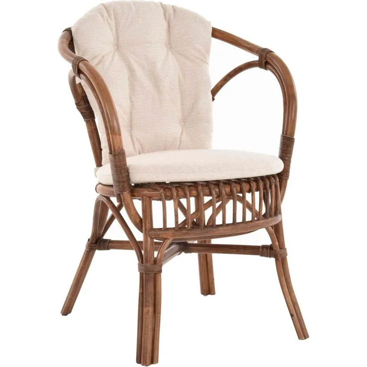 Krines Home Relaxsessel Klassischer Flecht-Sessel im skandinavischem Stil/Korbstuhl mit Kissen, aus Natur-Rattan