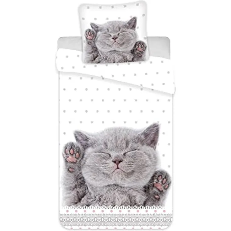 Carbotex Bettwäsche Katze - Bettwäsche-Set mit Katzenbaby-Motiv, 135x200 & 80x80 cm, Baumwolle, 100% Baumwolle