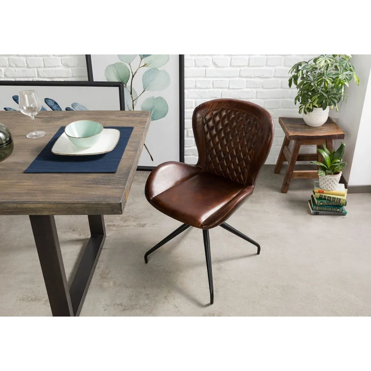 Stuhl Echtleder 61x52x86 braun IRON LABEL #112 – Bild 2