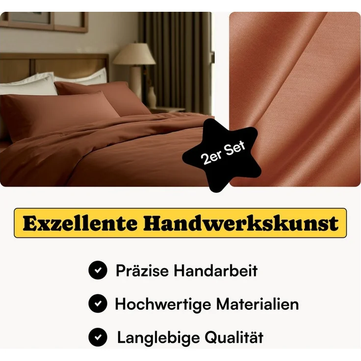 Seralino Kissenbezüge Mako Satin Kissenbezug (100% Bio Baumwolle) weich, hautfreundlich, (2 Stück), Fairtrade/ GOTS zertifizierte uni Kissenhülle mit Reißverschluss – Bild 2