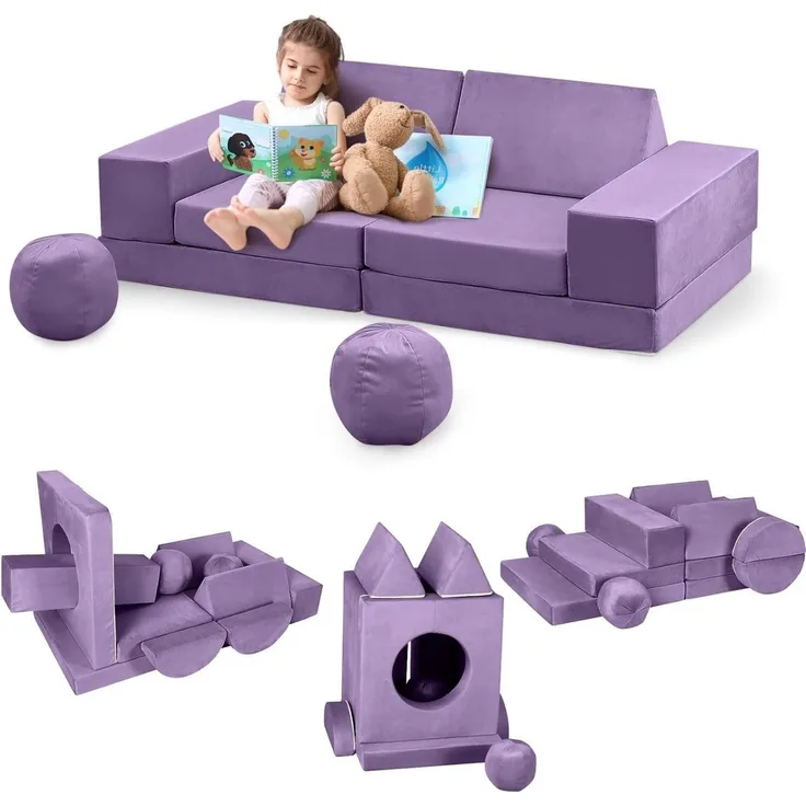 GarveeMore Kindersofa 12-teiliges,modulares Spielsofa für Kinder Förderung Kreativität, Ecksofa für Schlafzimmer- und Spielzimmermöbel zum Schlafen und Lesen