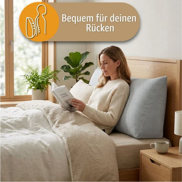Amazinggirl Rückenkissen Keilkissen Cord Kissen 70x40 cm - Lesekissen für Bett Sofa und Couch – Bild 4