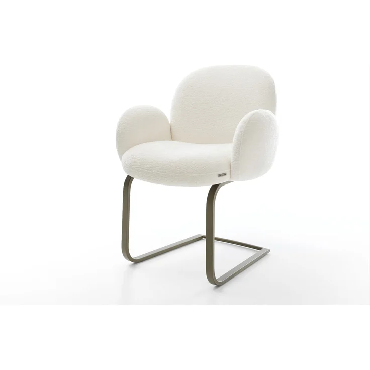 Freischwinger Nube-Flex mit Armlehnen Bouclé Soft Beige Freischwinger flach Effektfinish Titan Taschenfederkern – Bild 1