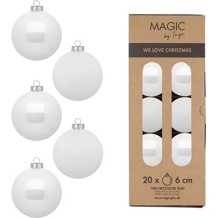 MAGIC by Inge Weihnachtsbaumkugel, Weihnachtskugeln Glas 6cm 20 Stück - Pure White – Bild 3
