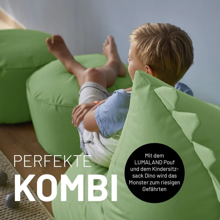 LUMALAND Kindersitzsack-Set "Dino" (2-tlg.) - indoor & outdoor - Pastell Grün – Bild 6