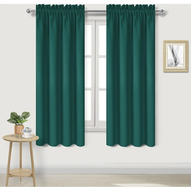 DWCN Verdunkelungsvorhänge, wärmeisoliert, energiesparend und geräuschreduzierend, für Schlafzimmer und Wohnzimmer, Jägergrün, B 107 x L 160 cm, Set mit 2 Stangentaschen-Vorhangpaneelen