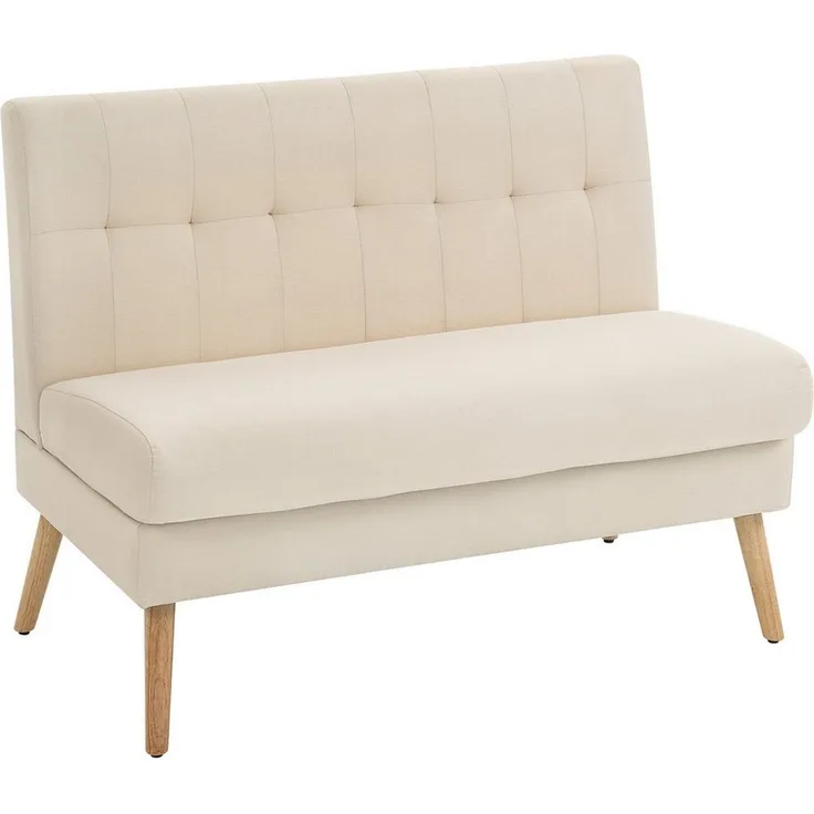 HOMCOM 2-Sitzer mit Massivholzbeine, Leinenoptik, Couch 1 Teile, für Wohnzimmer, Schlafzimmer, Beige