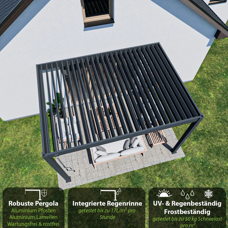Weide Deluxe | Wand Pergola | Voll Aluminium | 3 x 4 M | Lamellendach anthrazit – Bild 6