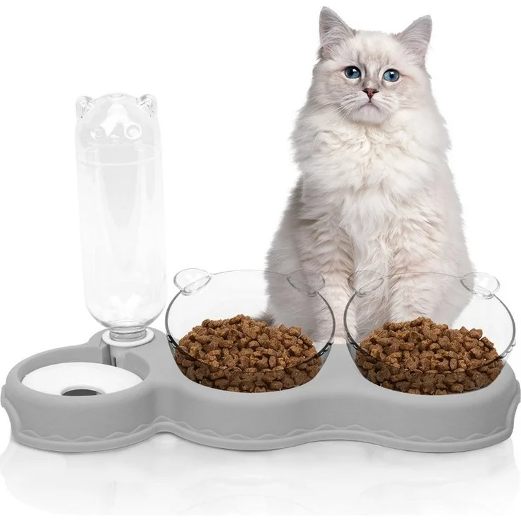 OSTWOLKE Futternapf Katzennapf 15° Kippbare Fressnapf 3 in 1 Katzen Napfset Futterstation, Kunststoff, für Katzen und Kleine Hunde – Bild 5