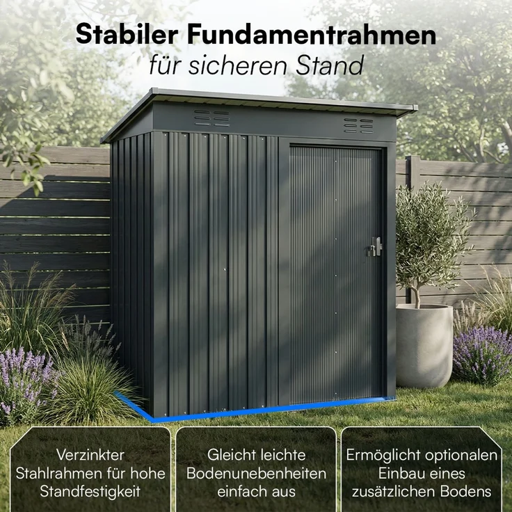 STEELSØN 'Talonix' Gerätehaus Pultdach mit Schiebetür, Stahl, anthrazit, wetterfest, 164x75x184/168 cm, abschließbar – Bild 7
