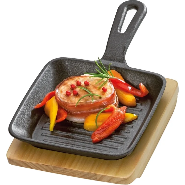 Küchenprofi BBQ Grill-/Servierpfanne mit Holzbrett, 23 x 13,5 x 5,5 cm