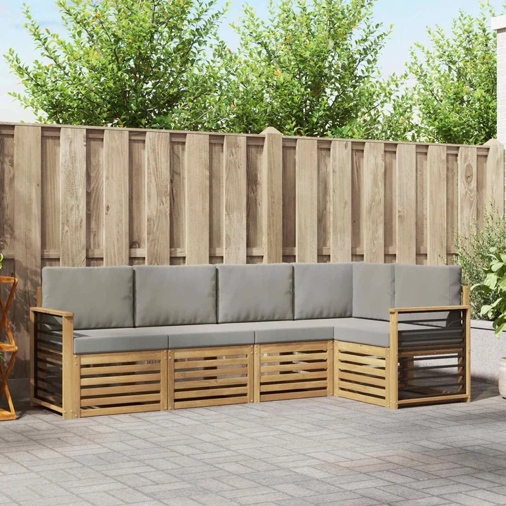 vidaXL Outdoor-Sofagarnitur 5 stk. 5-Sitzer Weiß und Hellgrau 3391846 – Bild 1