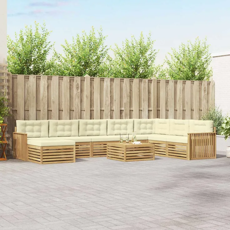vidaXL Outdoor-Sofagarnitur 9 stk. 7-Sitzer Weiß und Creme 3391000