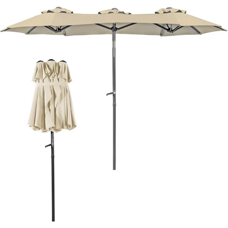 Doppelschirm Sonnenschirm Kurbelschirm 3 x 1,5 m knickbar Garten Oval beige