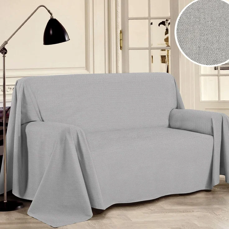 PENSIERI DELICATI Sofabezug 220x290 cm Made in Italy, Garn gefärbtes Abdeckung aus 100% Reiner recycelter Baumwolle, Einfarbig Grau, Ideal als Möbel Tuch, Sofa Überzug, Picknickdecke