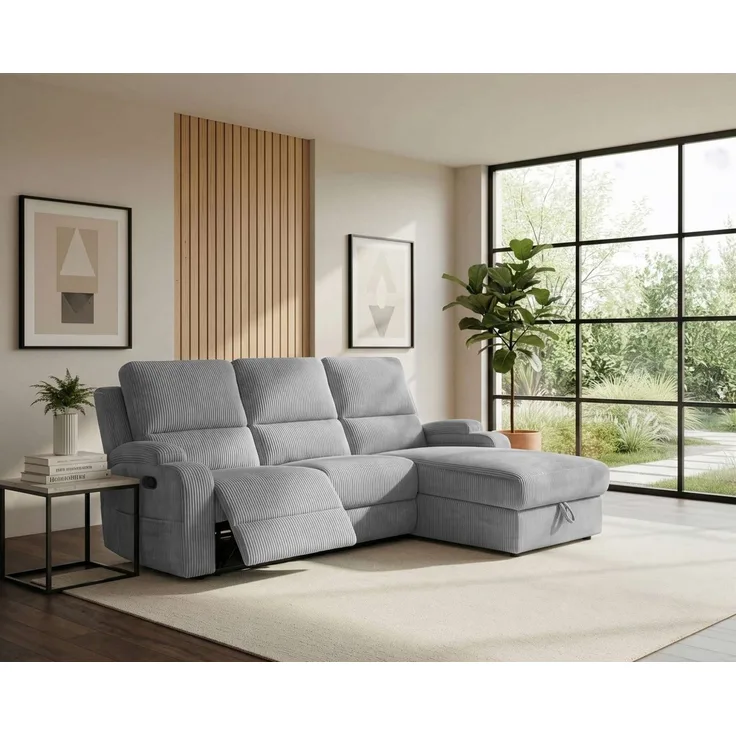 OTTO home Ecksofa NAPORI Cord, L-Form, 210cm, man./elektr. Relaxfunktion, USB-A bei elektr. Variante, Staukasten, Seitentaschen u. Federkern