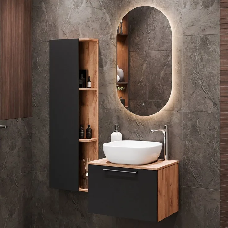 Planetmöbel Badmöbel-Set ASTRA Waschtischunterschrank 60 cm mit Seitenschrank, (Badezimmerschrank, 3-St, Waschbeckenunterschrank), Badezimmer Möbel im modernen Design
