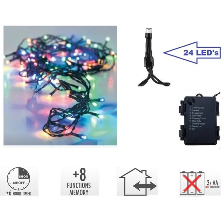 24/48 LED Kette Multi Color Batteriebetrieb 6h Timer 8 Funktion Indoor Outdoor 24 LED MC 1.8 m Batterie