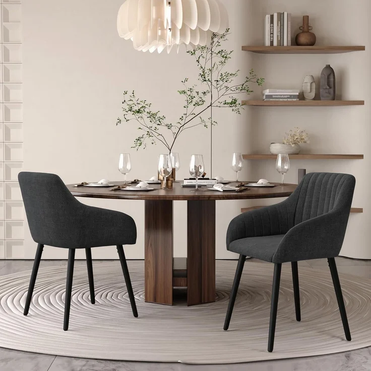 Esszimmerstühle Schwarz Holzbeine 4er Set Dunkelgrau polyester – Bild 5