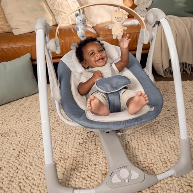 Ingenuity Swing 'n Go Babyschaukel & Babywippe Chambray mit Spielbogen, 5-Punkt-Sicherheitsgurt, 5 Schaukelgeschwindigkeiten, 8 Melodien, WhisperQuiet-Technologie – Bild 13