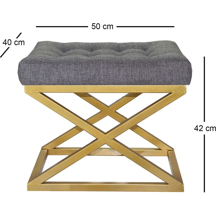 Atelier Del Sofa Stylish Pouffe with Metal Frame, 50 cm Width, 42 cm Height, 40 cm Depth | Luxurious Grey Polyester Velvet & Gold Accents | Perfect for Modern Living Spaces – Bild 2