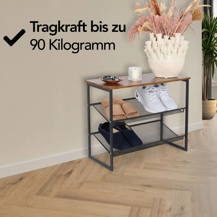 Brixy Schuhregal - Industrie - Holz - Metall - 64x30x52cm - Vintage - Schuhschrank - Braun/Schwarz, blacks, 30 x 64 x 52 cm – Bild 4