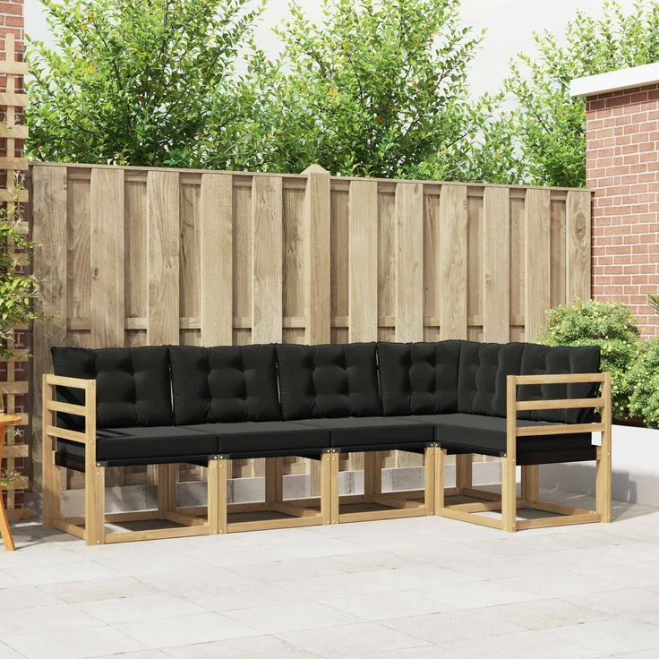 vidaXL Outdoor-Sofagarnitur mit Kissen 5 pcs Weiß und Schwarz 3389466