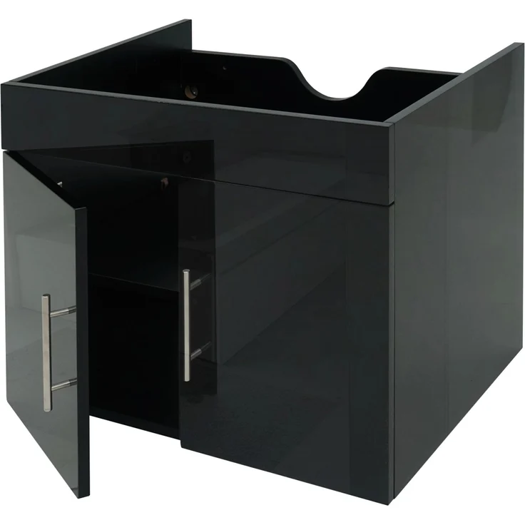 MCW Waschbeckenunterschrank D16, 60 cm, Hochglanz schwarz, 2 Türen, wandmontierbar, flexibler Einlegeboden