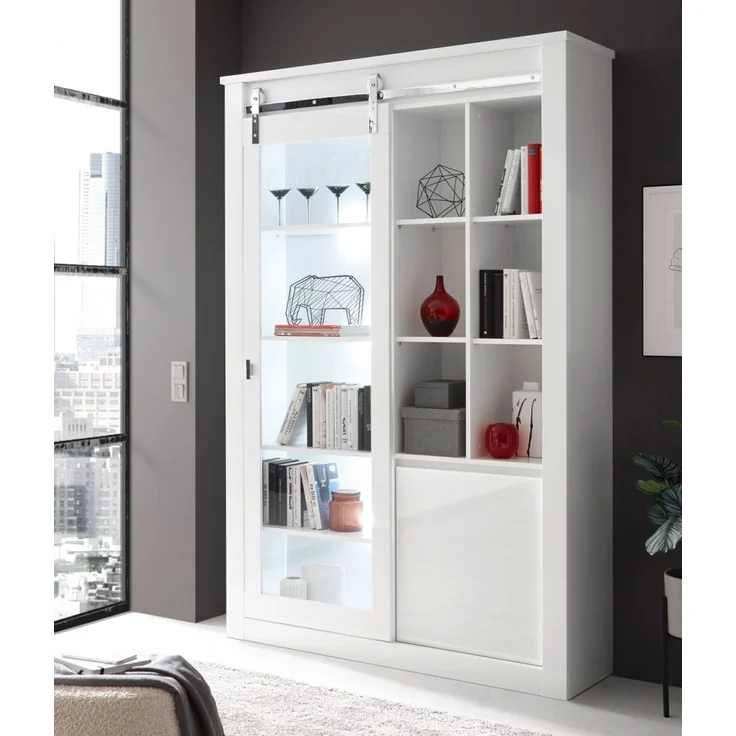Vitrine Miami in weiß Hochglanz 133 x 201 cm – Bild 5