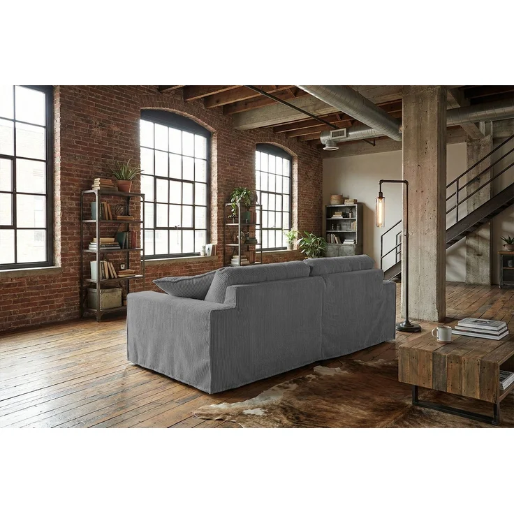 KAWOLA Sofa NETTA 4-Sitzer Bezug abziehbar Cord grau 90 x 116 x 258 cm – Bild 4