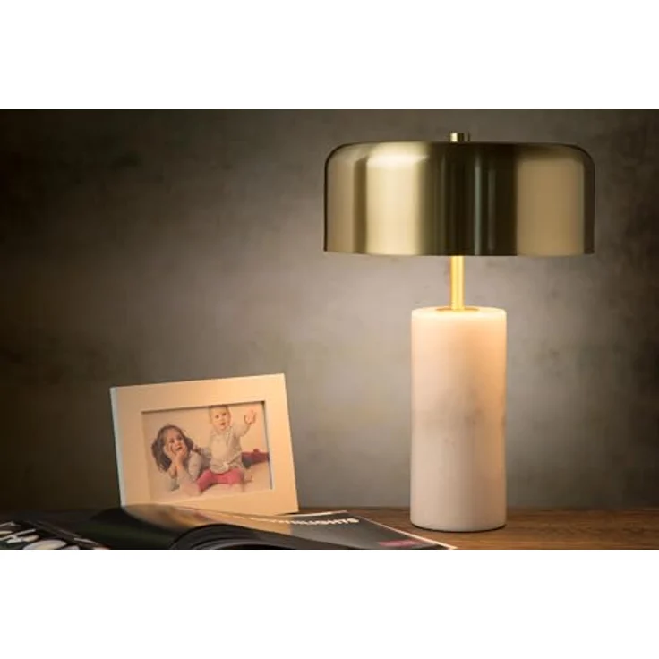 Lucide Mirasol 34540/03/31, Nachttischlampe mit Messing-Lampenschirm und Marmorsockel, dimmbar, Höhe 36 cm – Bild 4