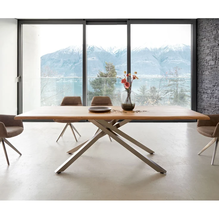 Esstisch Edge 240x100 Akazie Natur Kreuzgestell Rechteck Edelstahl Live-Edge – Bild 2