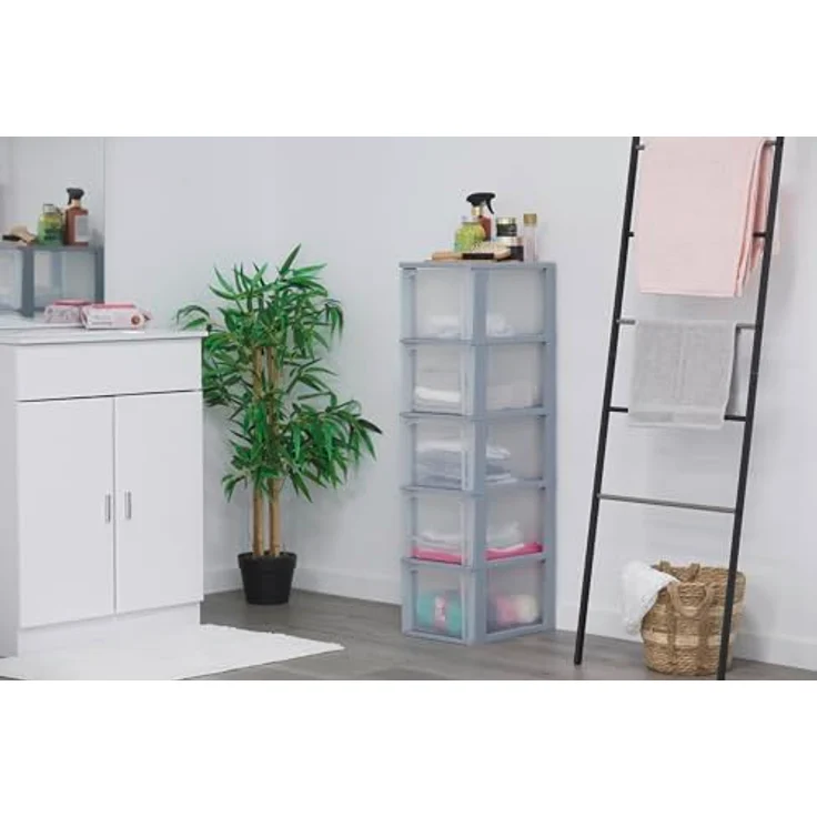 Iris Ohyama, Kunststoff Schubladenbox mit 5 tiefen Schubladen, Grau, Easy-Pull-System, A4, A5 & A6 Format, Schreibtisch Organizer für Büro, Schule, Schreibwaren, BPA-frei, Schubladenschrank, OCH-2500 – Bild 3