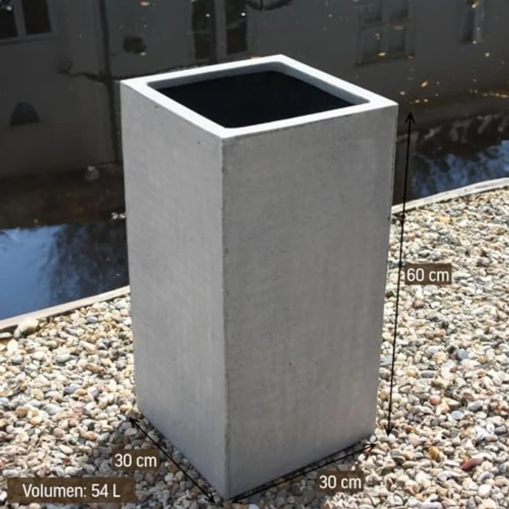 VIVANNO Pflanzkübel Fiberglas BLOCK Säule, Grau Beton-Design 30x30x60 cm – Bild 4