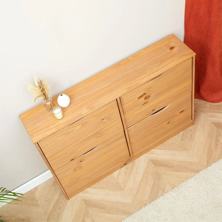 IDIMEX Schuhkommode BASIL, Schuhschrank Schuhkipper Schuhkommode 4 Klappen Kiefer massiv honigfar – Bild 6