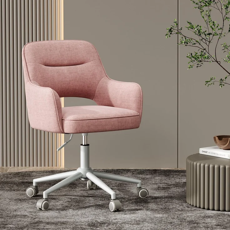 MALOL Drehstuhl Sessel Wohnzimmer höhenverstellbar, Moderner Relaxsessel Stuhl mit Rollen, 360° Drehsessel Schreibtisch Stuhl mit Armlehnen für Wohnzimmer, Schlafzimmer, Homeoffice, Rosa