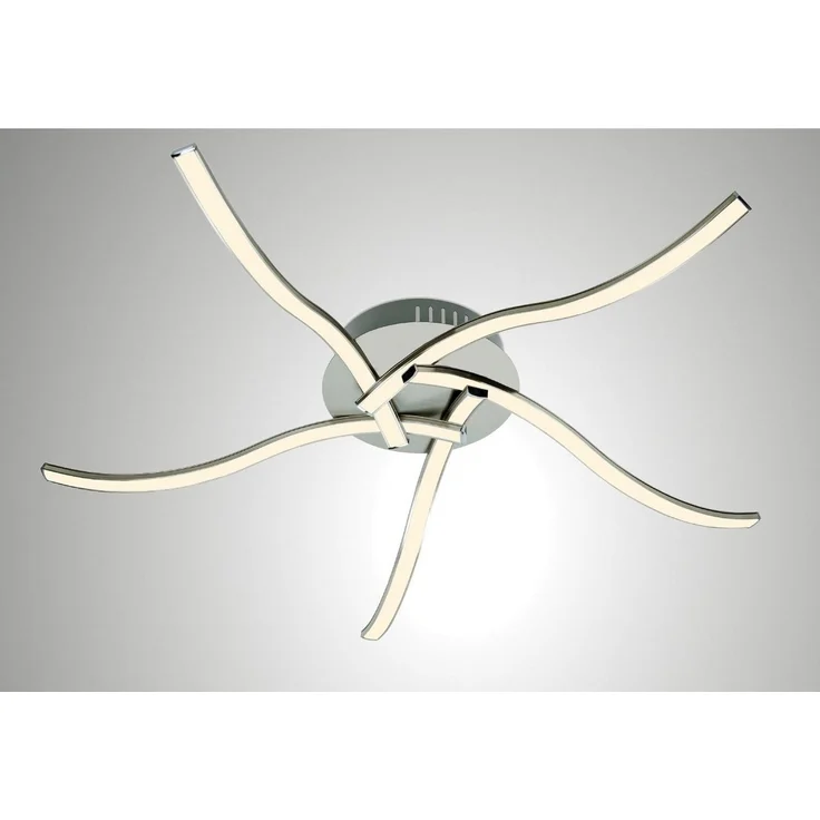 TRANGO LED Deckenleuchte, 3161 Design LED-Deckenleuchte Serie *WAVE* 5 Flammen, Leuchtenarm nicht schwenkbar I modern & chic I in Wellenform I Deckenlampe I 5x ca. 4.2 Watt LED Modul, 3000K warm-weiß I Nickel matt & Chrom