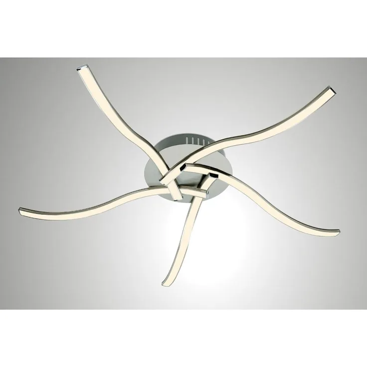 TRANGO LED Deckenleuchte, 3161 Design LED-Deckenleuchte Serie *WAVE* 5 Flammen, Leuchtenarm nicht schwenkbar I modern & chic I in Wellenform I Deckenlampe I 5x ca. 4.2 Watt LED Modul, 3000K warm-weiß I Nickel matt & Chrom