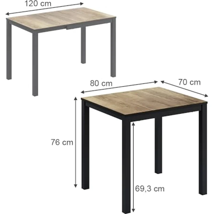 Esstisch Granny Eiche rustikal/Anthrazit 120 x 70 cm ausziehbar Vicco – Bild 4