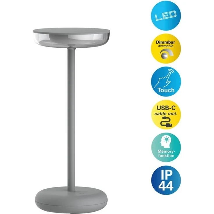 näve LED Tischleuchte Pasi, Dimmfunktion, Ein-/Ausschalter, Memoryfunktion, USB-Ladefunktion, LED wechselbar, Warmweiß, dimmbar per Berührungssensor, Memoryfunktion, Akku, USB-C-Ladekabel – Bild 4