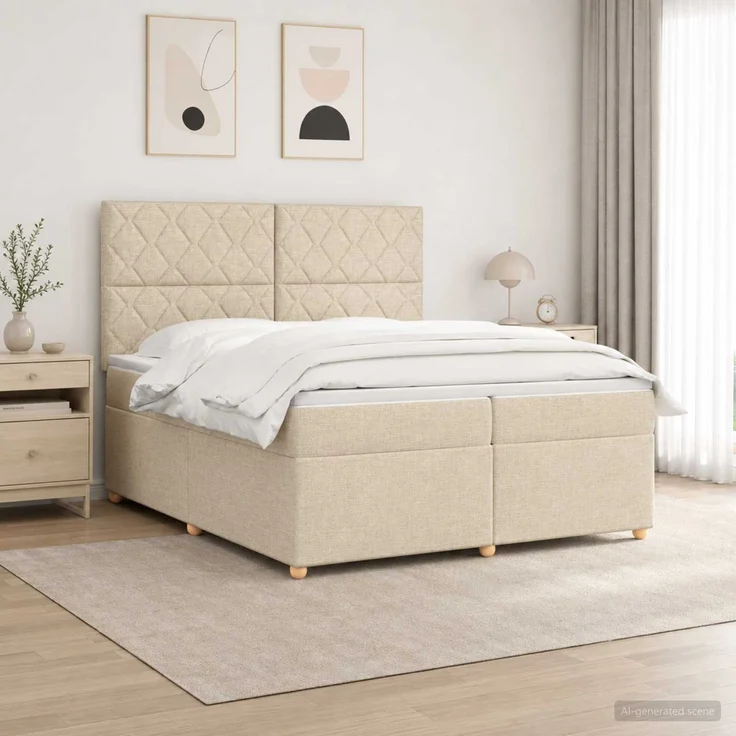 vidaXL Boxspringbett mit Matratze Creme 200 x 200 cm Stoff 3455439 – Bild 1