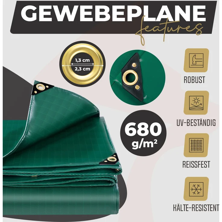 ROTFUCHS Premium Abdeckplane mit Ösen, 700 g/m² PVC RipStop-Gewebe Reißfest & Wasserdicht | Universell für Pool, LKW, Holz Gartenmöbel | Abdeckung, Schutzplane, Gewebeplane, Grün, 300x200 cm – Bild 2