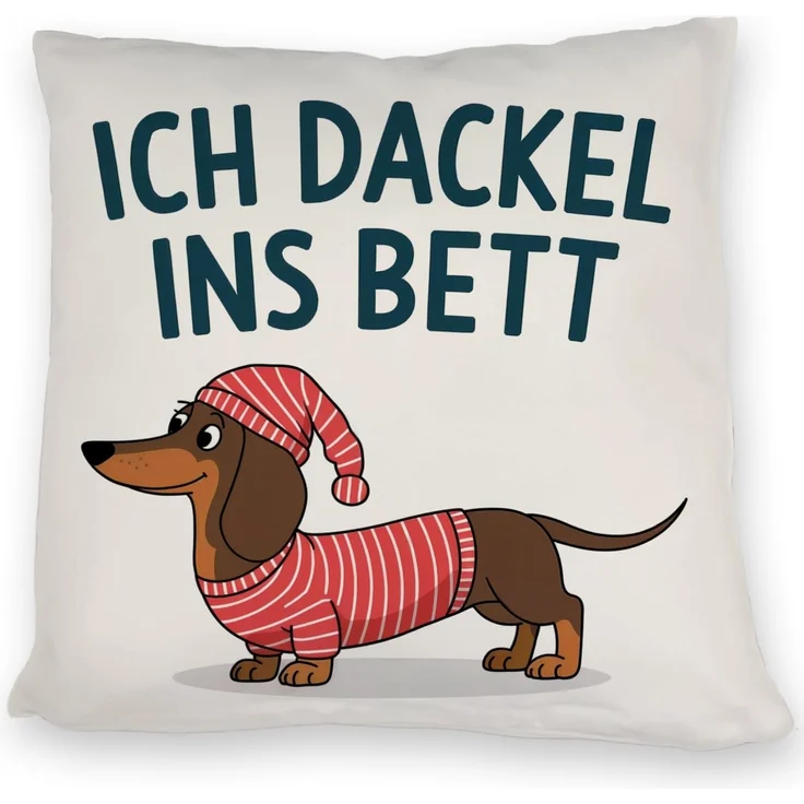 speecheese Dekokissen Dackel im Hemd - Ich dackel ins Bett Kissen – Bild 1