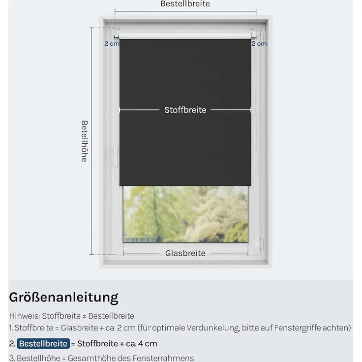 WOLTU Verdunkelungsrollo ohne Bohren, Thermo Verdunkelungsrollo mit Kette, Sichtschutz, für Türen und Fenster, Schwarz，B120 x H130 cm – Bild 8