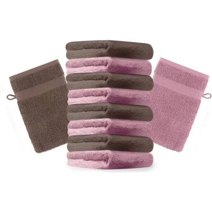 Betz Waschhandschuh 10 Stück Premium 16x21 cm, Baumwolle (Set, 10-St), Farbe altrosa und nussbraun – Bild 4