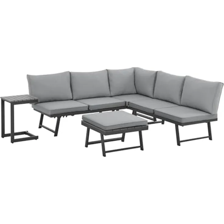 SVITA Gartenlounge-Set GRENADA, (4-tlg, 1x 3-Sitzer, 1x 2-Sitzer, 1x Couchtisch, 1x Beistelltisch), Multifunktionslounge, Gartenliege, Metallgestell, inkl. Kissen