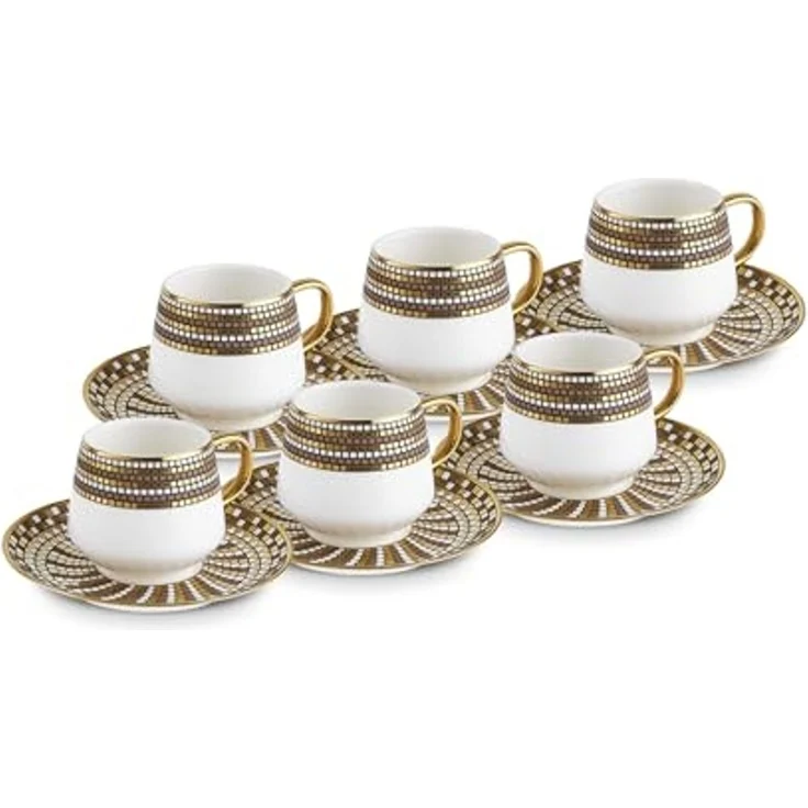 Karaca Kaffeeservice Karaca Belgin 90 ml Kaffeetasse mit Untertasse Set 6 Personen, Braun – Bild 5